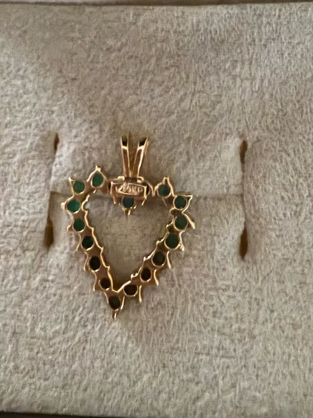14KTGold Heart Pendant Necklace with Emerald-Green Stones - Picture 2 of 5